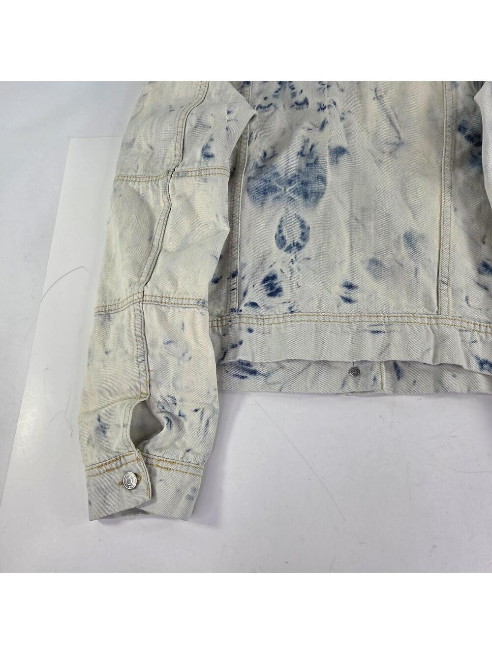 Free People Rumors Jeans Jacket Size L Blue Tie Dye Denim Button Moto Jackets - Picture 12 of 13